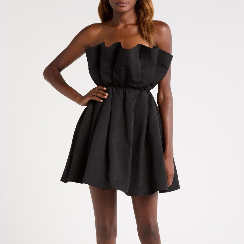 STAUD Cordelia Pleated Strapless Mini Dress Black Pockets Corset Size Medium - Picture 2 of 16